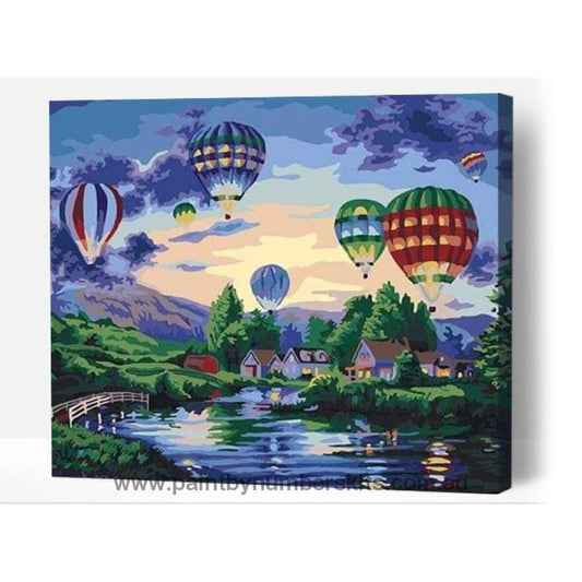 Hot Air Balloons over Lake - Paint By Numbers Cities