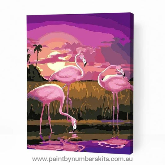 Flamingos at Sunset - Paint By Numbers Cities