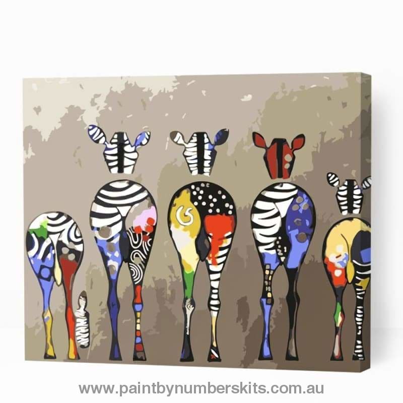 Colorful Zebra Family Cartoon - Paint By Numbers Cities