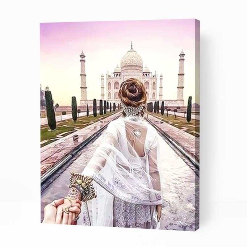 Elegant Woman Gazing Taj Mahal - Paint By Numbers Cities