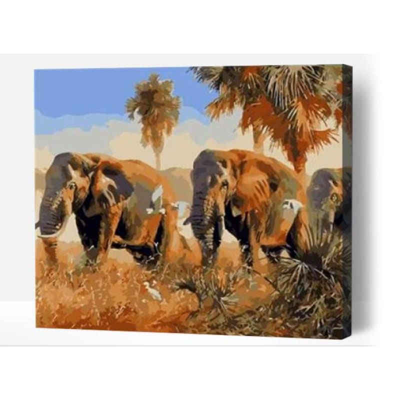 Elephant family in the bush - Paint By Numbers Cities