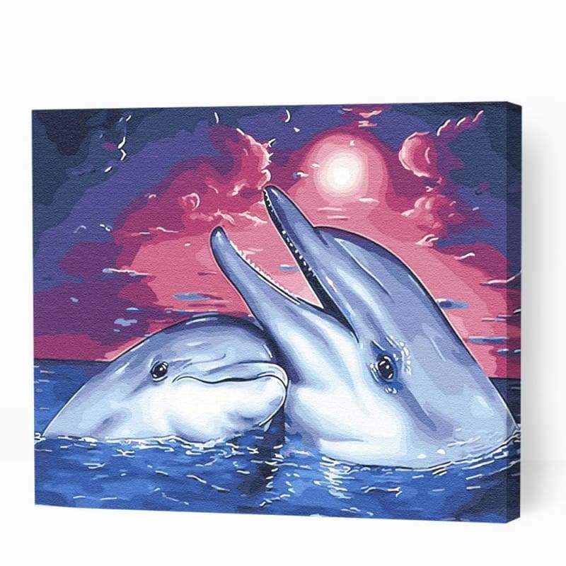 Happy Dolphins at Sunset - Paint By Numbers Cities