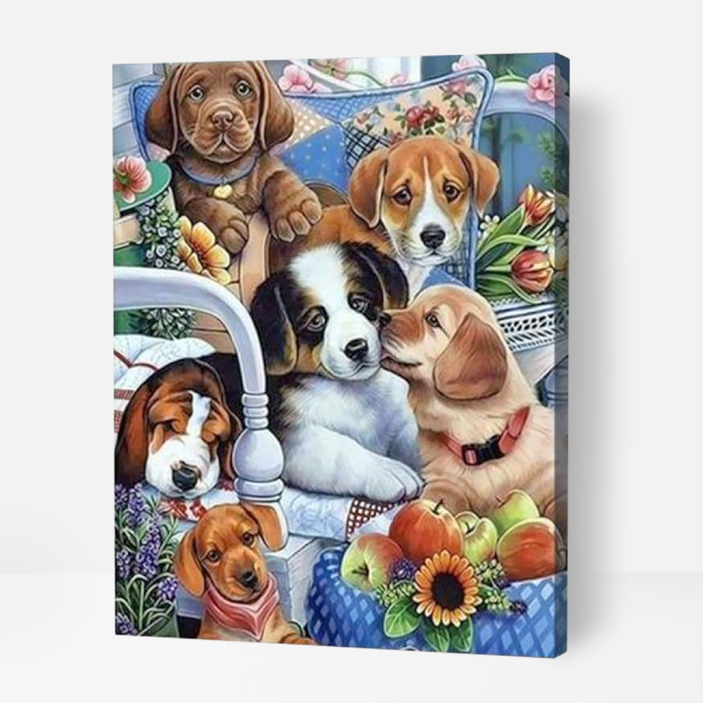 Happy puppy family - Paint By Numbers Cities