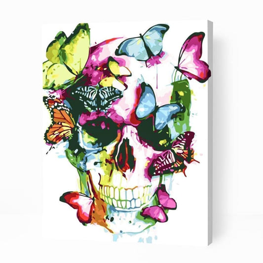 Happy Skull with Butterflies - Paint By Numbers Cities