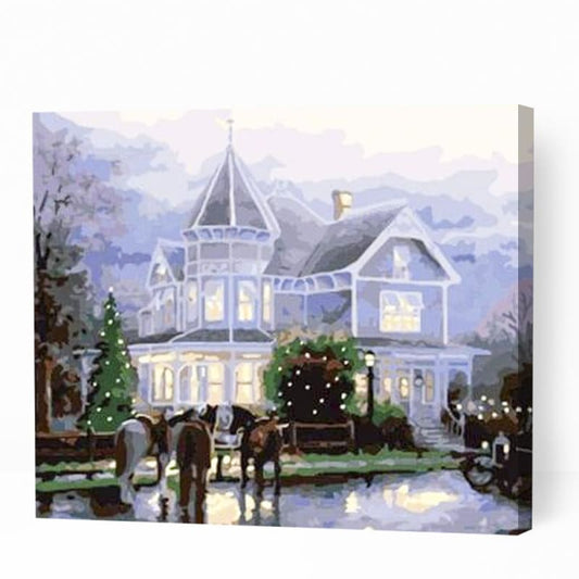 Horses by the Cottage - Paint By Numbers Cities