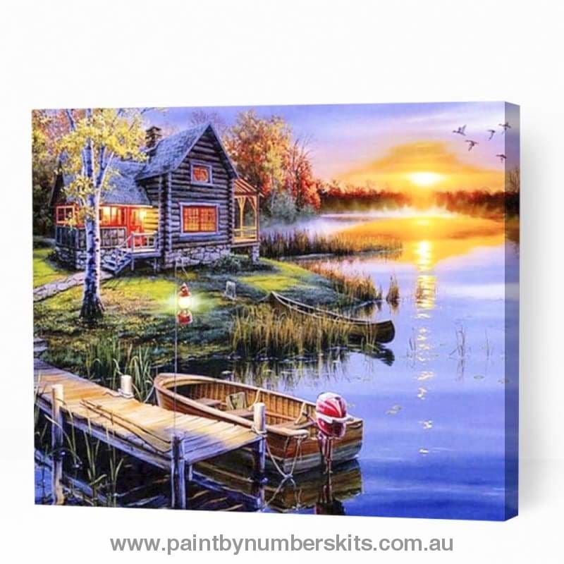 Lake House at Sunset - Paint By Numbers Cities