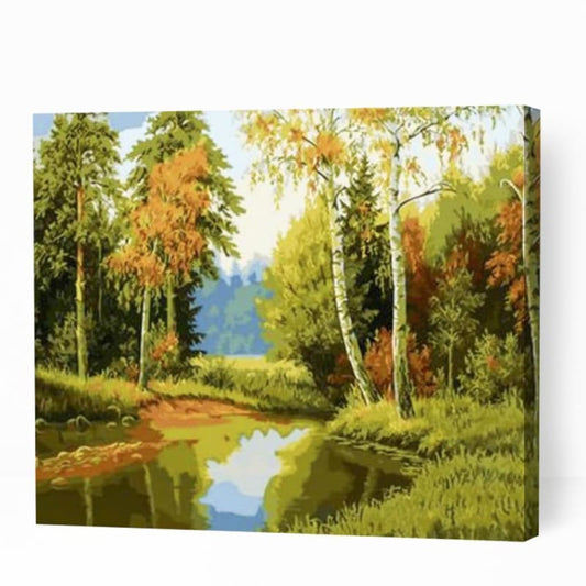 Lake in Green Forest - Paint By Numbers Cities