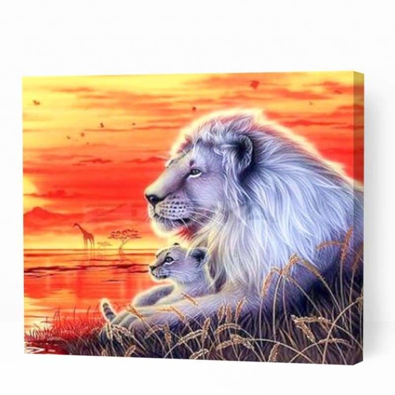 Lion and Cub at Sunset - Paint By Numbers Cities