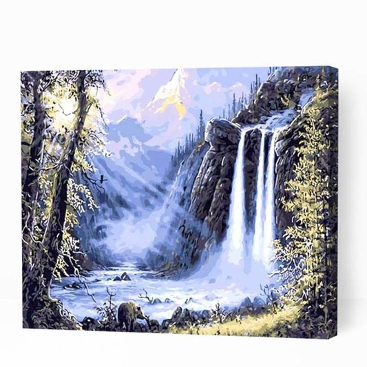 Mystical Waterfall in Forest - Paint By Numbers Cities