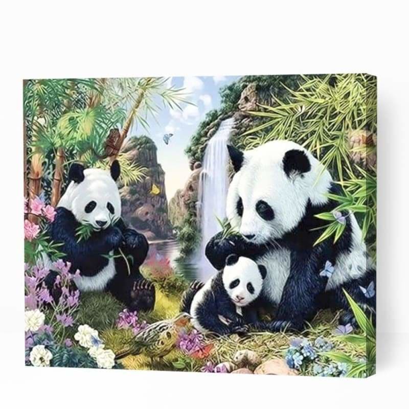 Panda Family in Forest - Paint By Numbers Cities