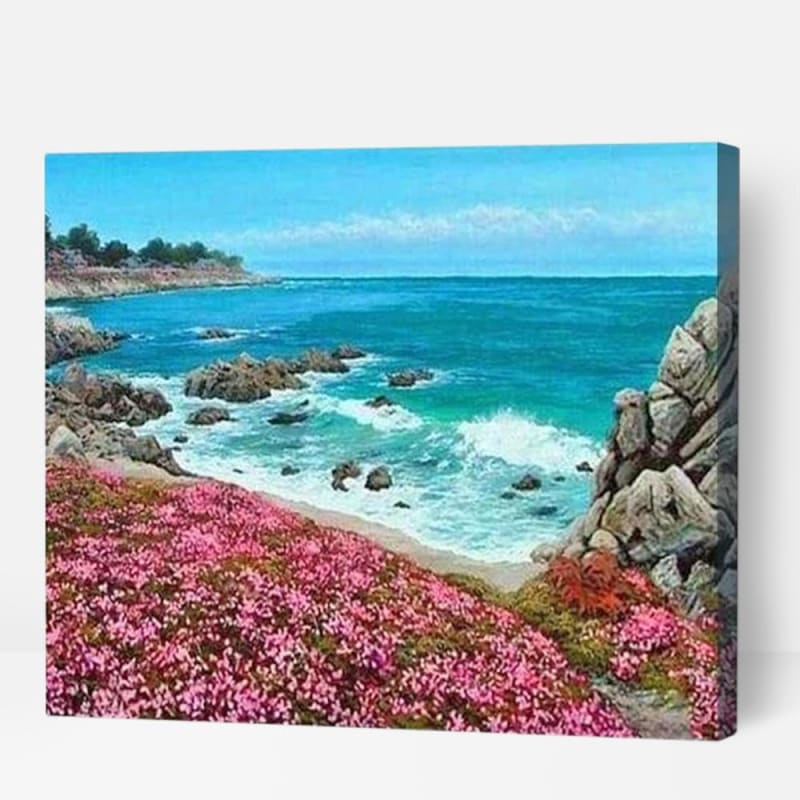 Pink Flowers By The Ocean - Paint By Numbers Cities