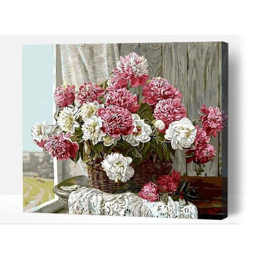 Pink & White flowers - Paint By Numbers Cities