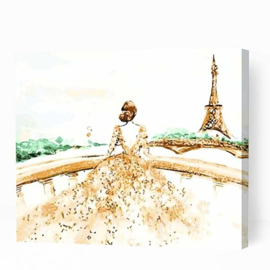 Princess Gazing at Eiffel Tower - Paint By Numbers Cities