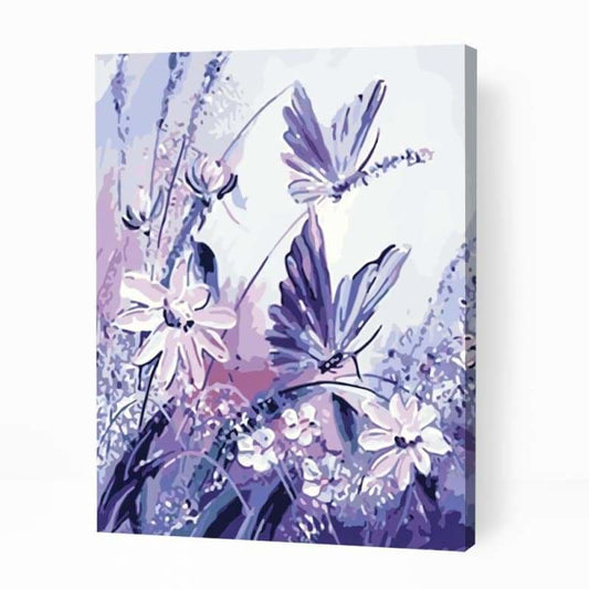 Purple Butterflies and Flowers - Paint By Numbers Cities