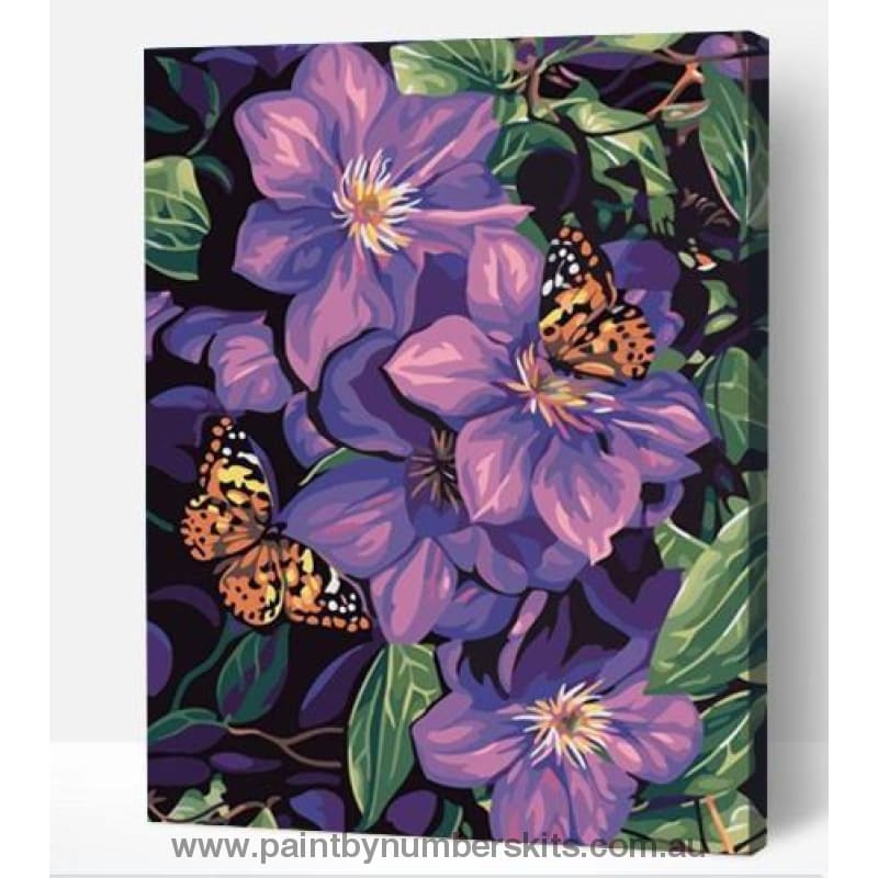 Purple flowers & butterflies - Paint By Numbers Cities