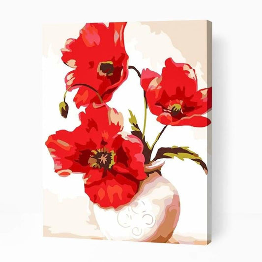 Red Poppies Flower Vase - Paint By Numbers Cities