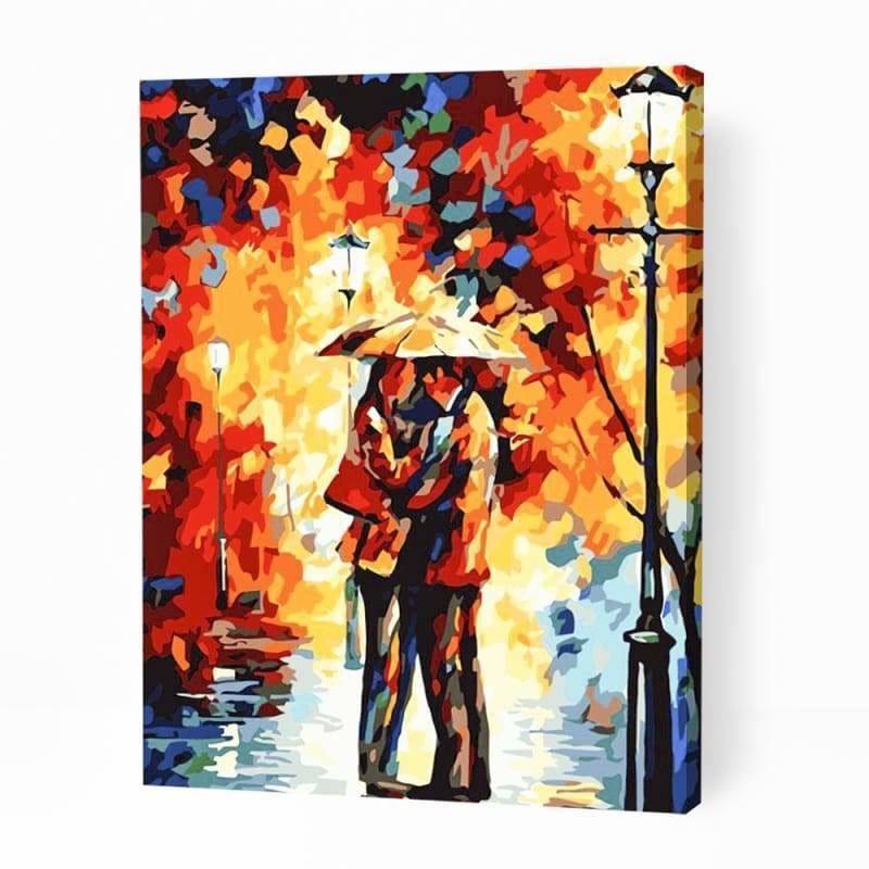 Romantic Couple under Umbrella - Paint By Numbers Cities