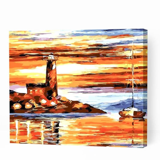Seaside Lighthouse in Sunset - Paint By Numbers Cities