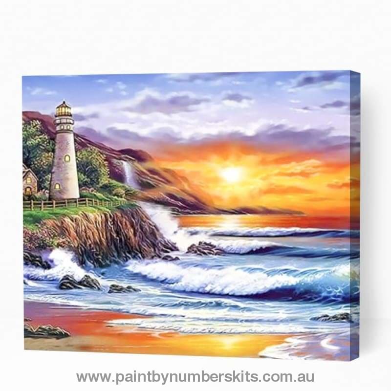 Sunset Lighthouse near Sea - Paint By Numbers Cities