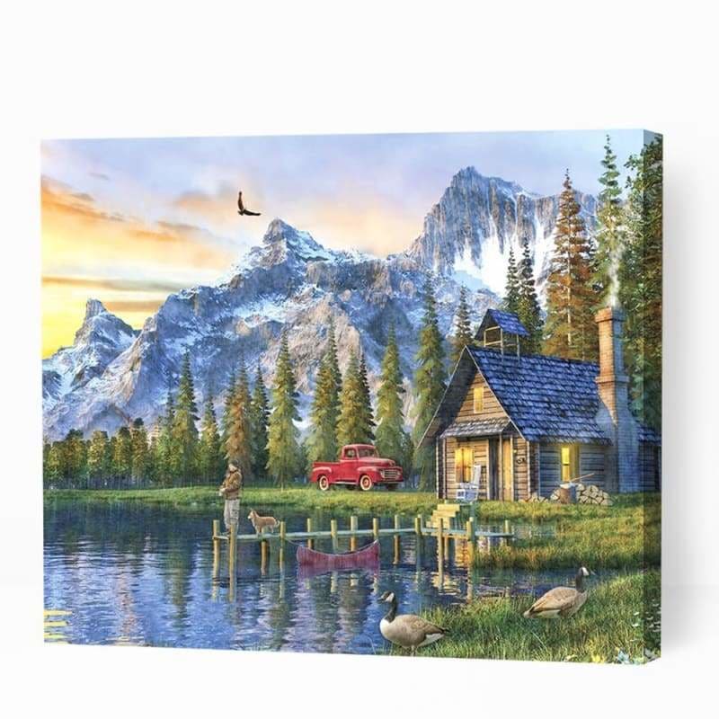 Sunset Log Cabin - Paint By Numbers Cities