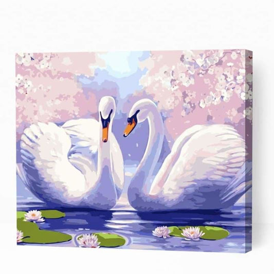 Swan Couple in Lake - Paint By Numbers Cities