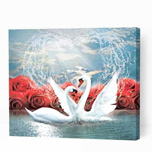 Swans Couple with Roses - Paint By Numbers Cities