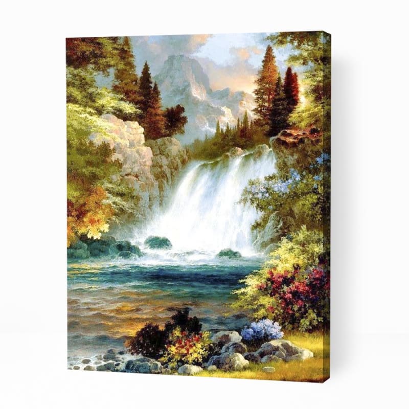 Waterfall in Mountains - Paint By Numbers Cities