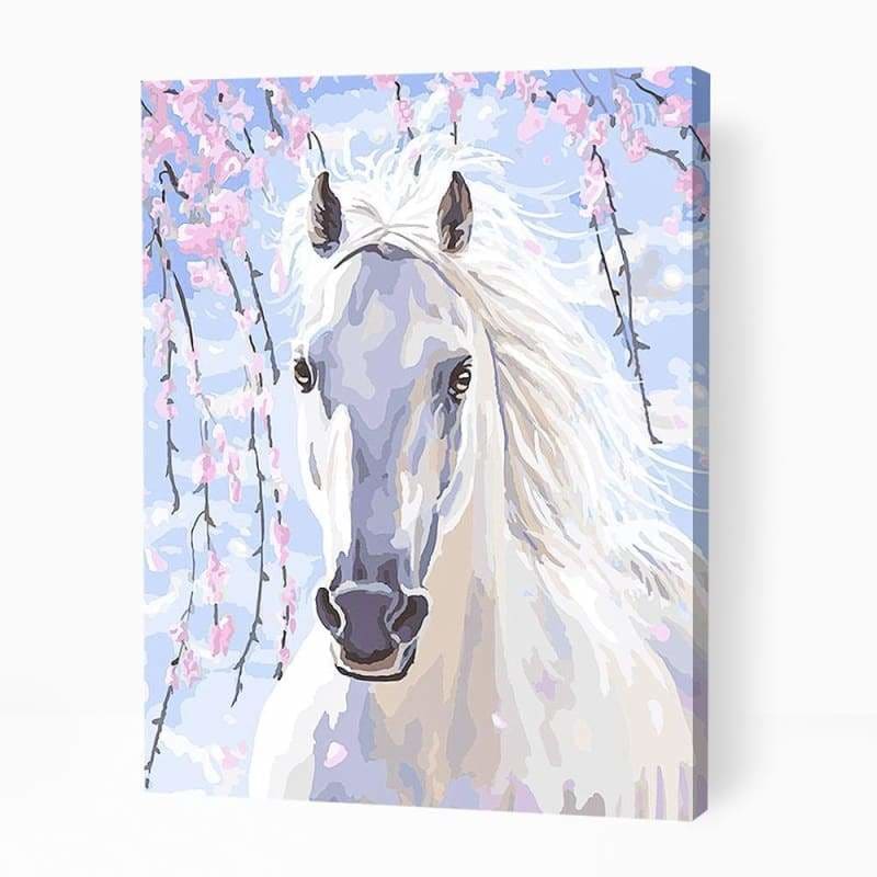 White Horse and Flower Branches - Paint By Numbers Cities