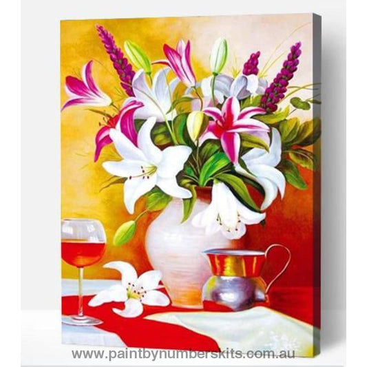 White & Pink Lillies - Paint By Numbers Cities