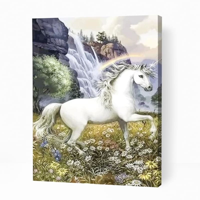 White Unicorn in Forest - Paint By Numbers Cities