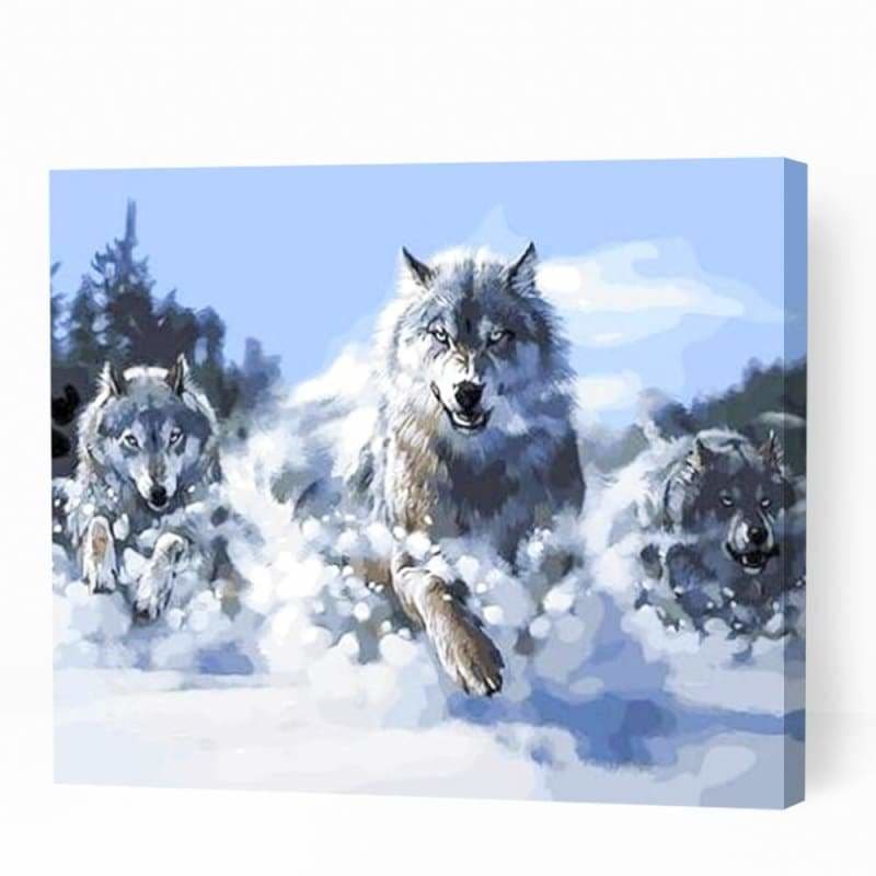 Wild Wolves Running in Snow - Paint By Numbers Cities