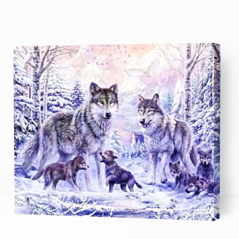 Wolf Family in Snowy Winter - Paint By Numbers Cities