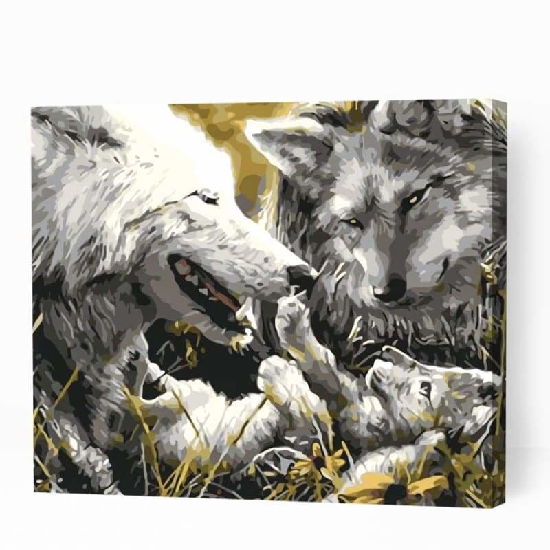 Wolf Family Playing in Forest - Paint By Numbers Cities