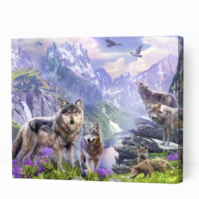 Wolf Pack on Mountains - Paint By Numbers Cities