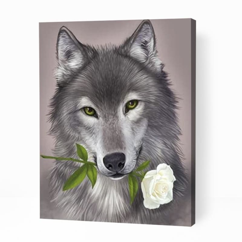 Wolf with Rose in Mouth - Paint By Numbers Cities