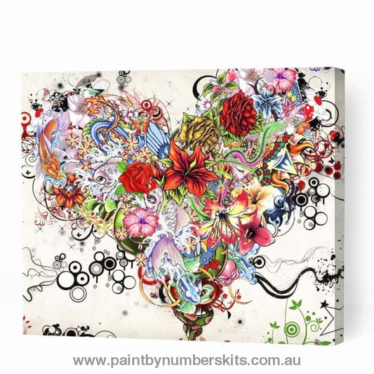 Modern Flowers Art in Heart Shape - Paint By Numbers Cities