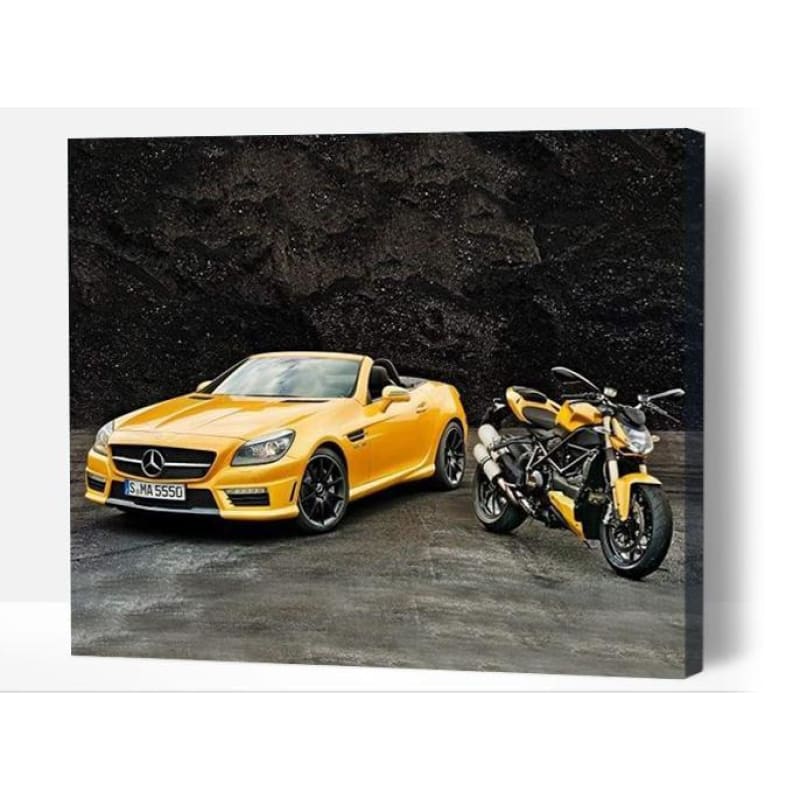 Yellow Car & Bike - Paint By Numbers Cities