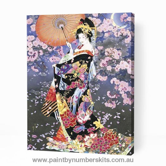 Japanese Geisha Under Cherry Tree - Paint By Numbers Cities